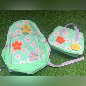 Floral Kids Backpack and Lunch Bag Set - Green